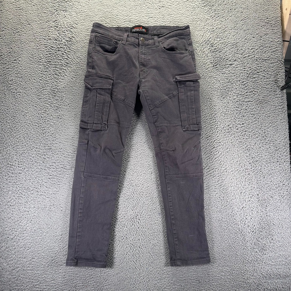 Copper Rivet Jeans Mens 34x30 Gray Cotton Denim Straight Workwear Travel Stretch